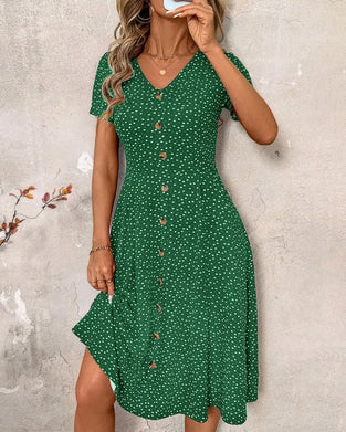 V-Neck Printed Short-Sleeved Dress