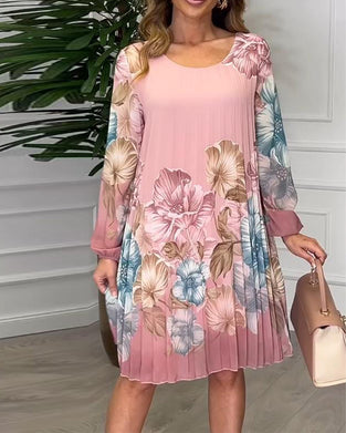 Elegant Floral Pleated  Dress