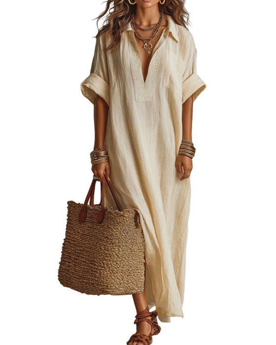 Loose Solid Short Sleeve Maxi Dress
