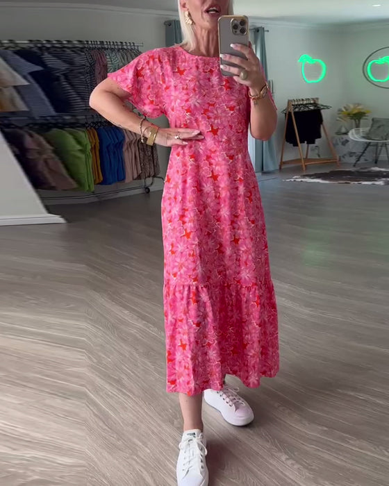 Puff Short Sleeve Floral Dress