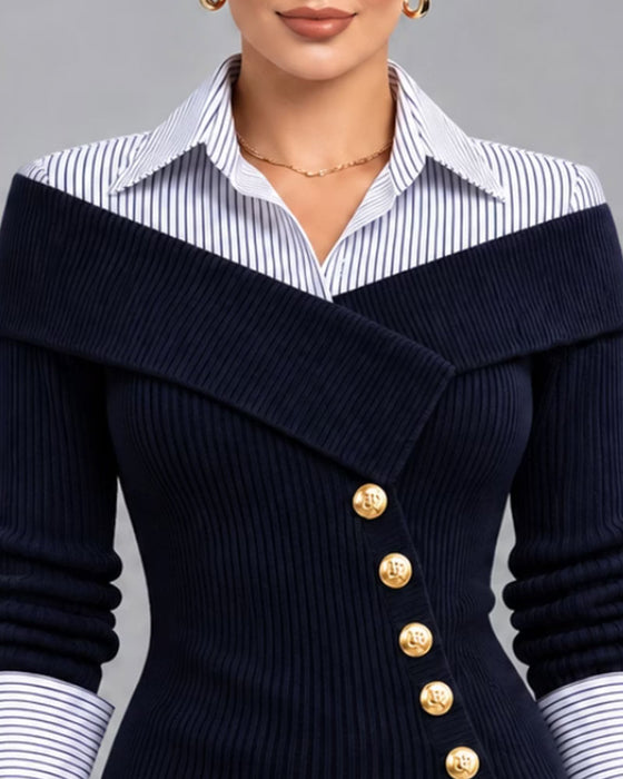 Faux-Layered Striped Patchwork Blouse