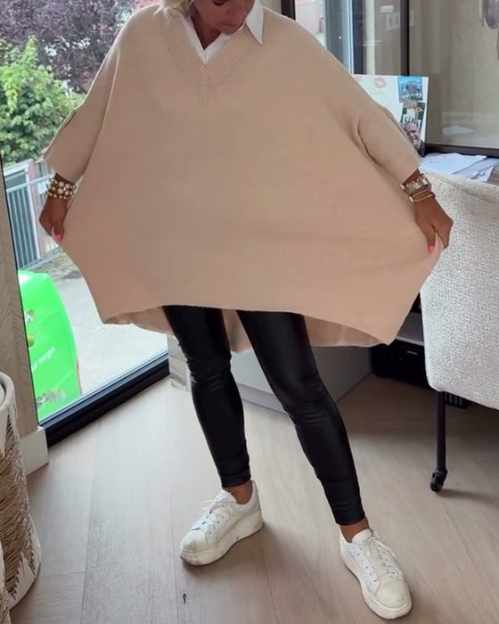 V-Neck Buttoned Asymmetrical Sweater