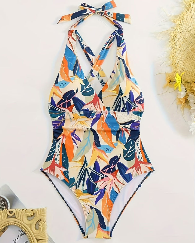 Halter Neck Tropical Floral One Piece