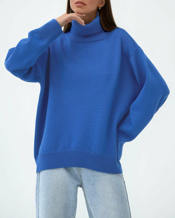 Solid color turtleneck casual sweater