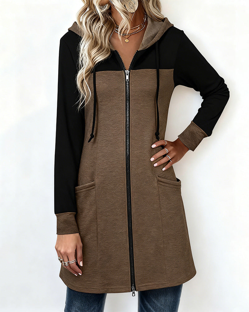 Zippered Color-Blocked Coat