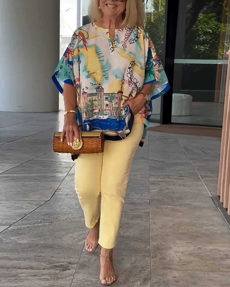 Batwing Sleeve Print Blouse