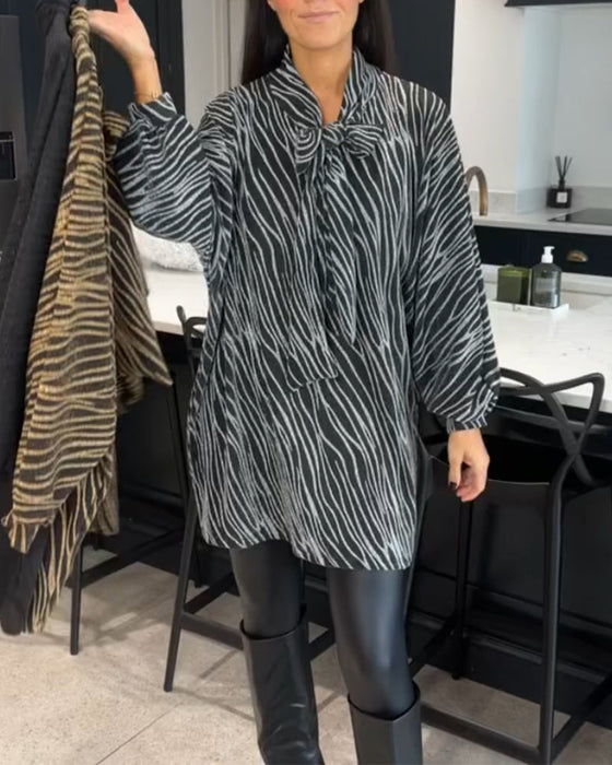 Zebra print long-sleeve blouse