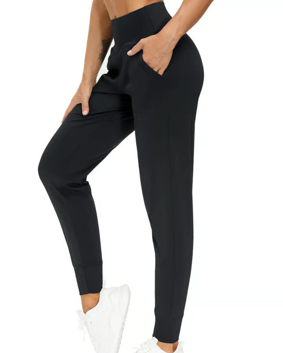 High Waist Pocket Solid Color Long Pants
