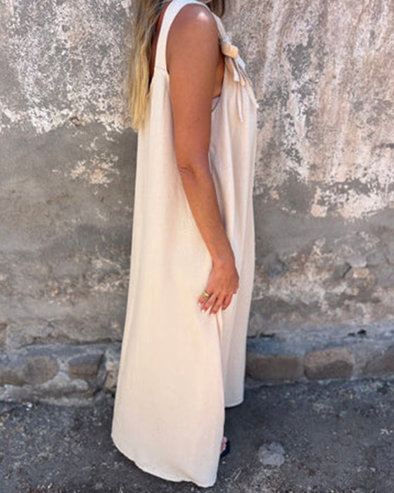 Sleeveless Solid Color Fashionable Long Dress