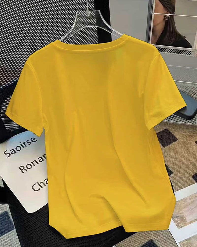 V-Neck Simple Solid T-Shirt