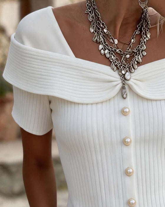 Off-Shoulder Twist Knit Ribbed Blouse