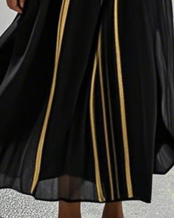 Round Neck Stripe Sheer Full Skirt Dress