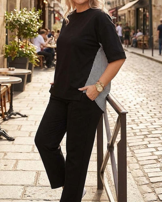 Pinstripe patchwork casual blouse