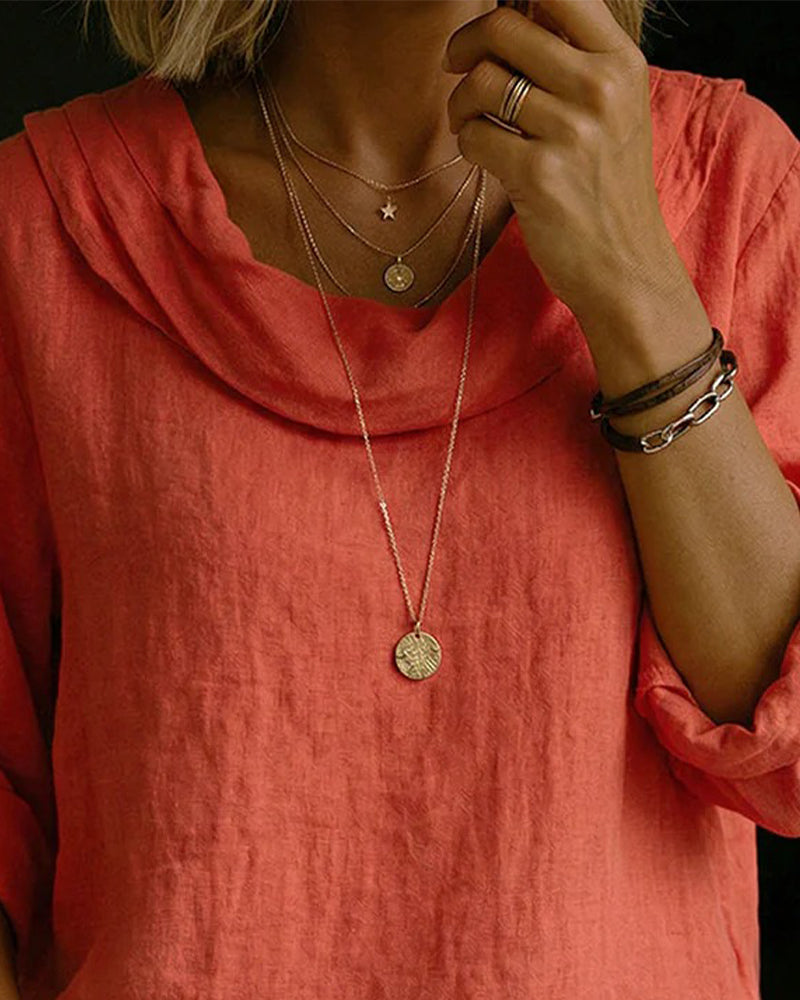 Turn-Down Collar Cotton Top