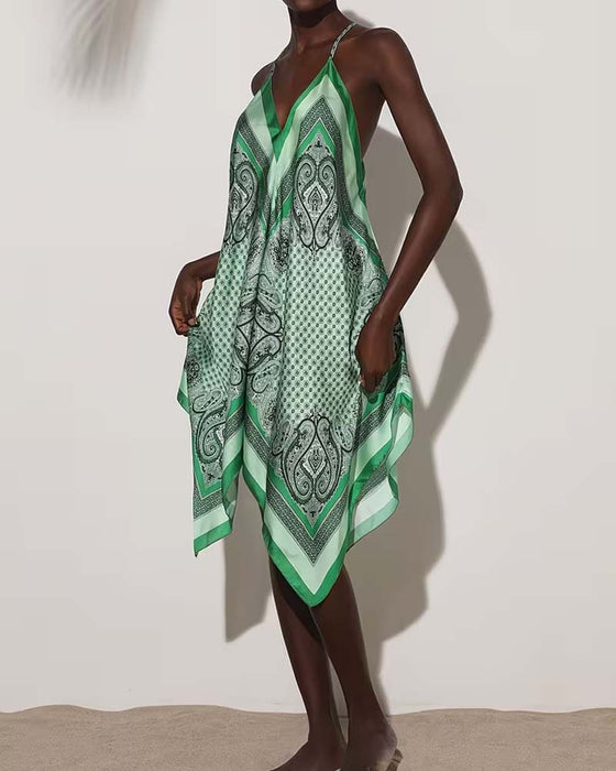 Irregular Draped Print Dress