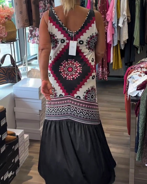 V-Neck Sleeveless Full Skirt Dress