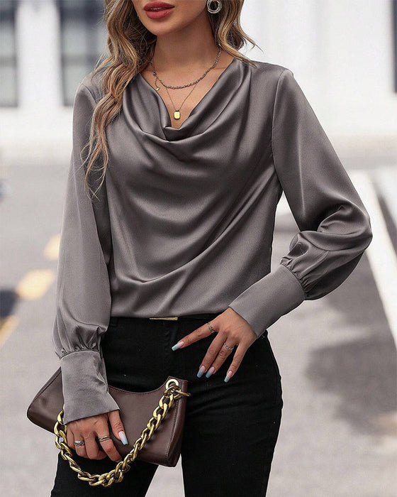 Pleated solid color blouse