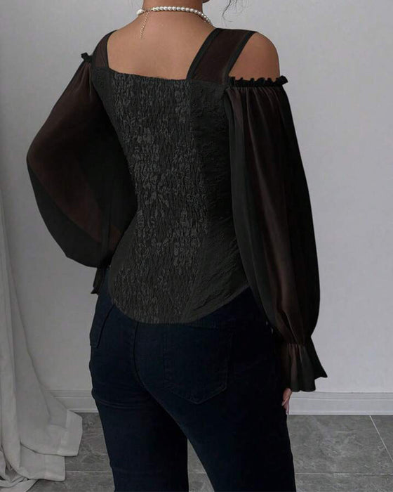 Off-Shoulder Long Sleeve Waist Blouse