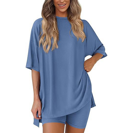 Relaxed Fit Solid Color Casual Set