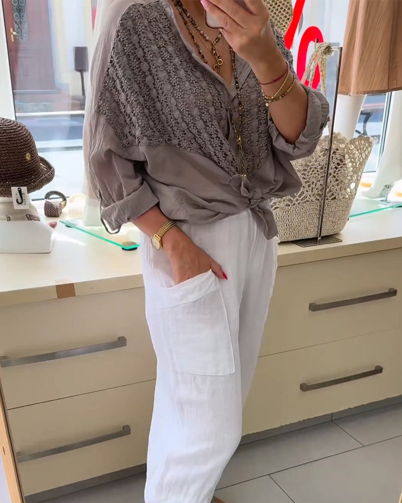 Button Batwing Sleeve Blouse