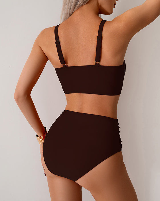 Solid Color Knot High Waist Sexy Bikini