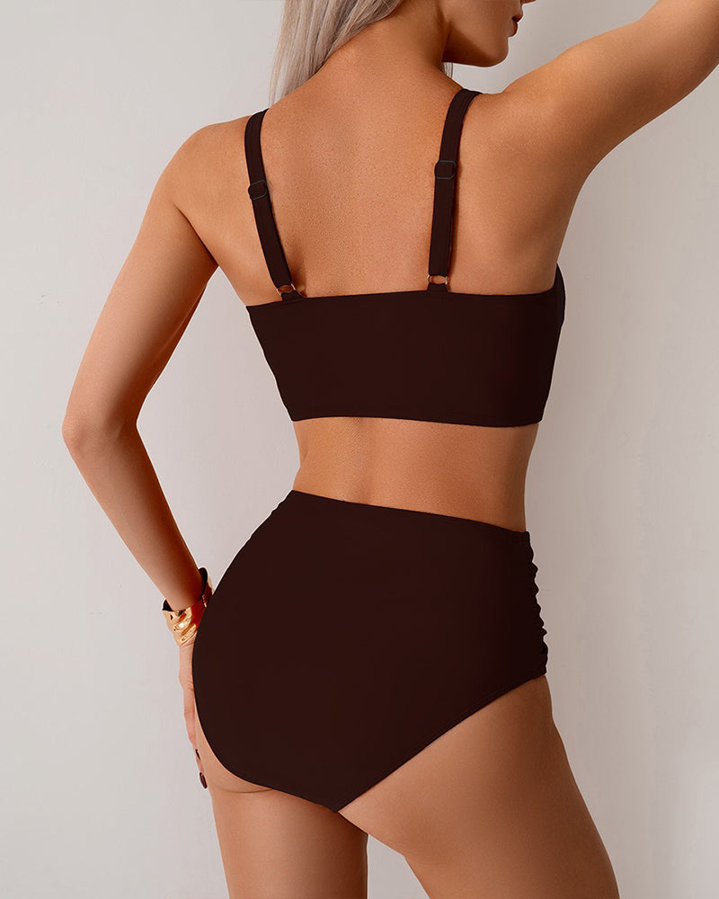 Solid Color Knot High Waist Sexy Bikini