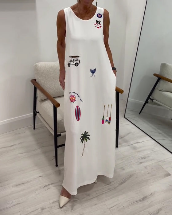 Sleeveless Novelty Print Casual Dress