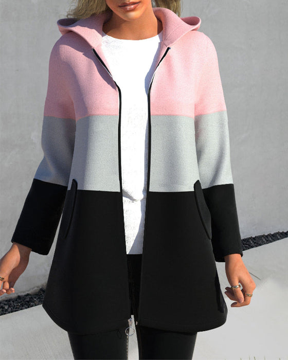 Color block hooded casual coat
