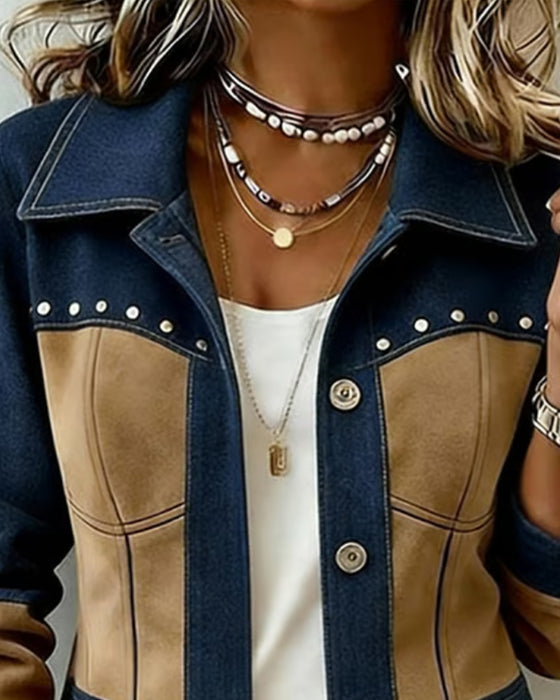 Hooded Zipper Pocket Denim Panel Coat