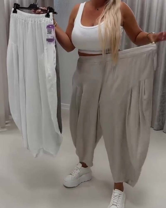 Elastic Waist Wide Leg Harem Pants