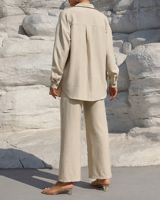 Long Sleeve Casual Solid Set