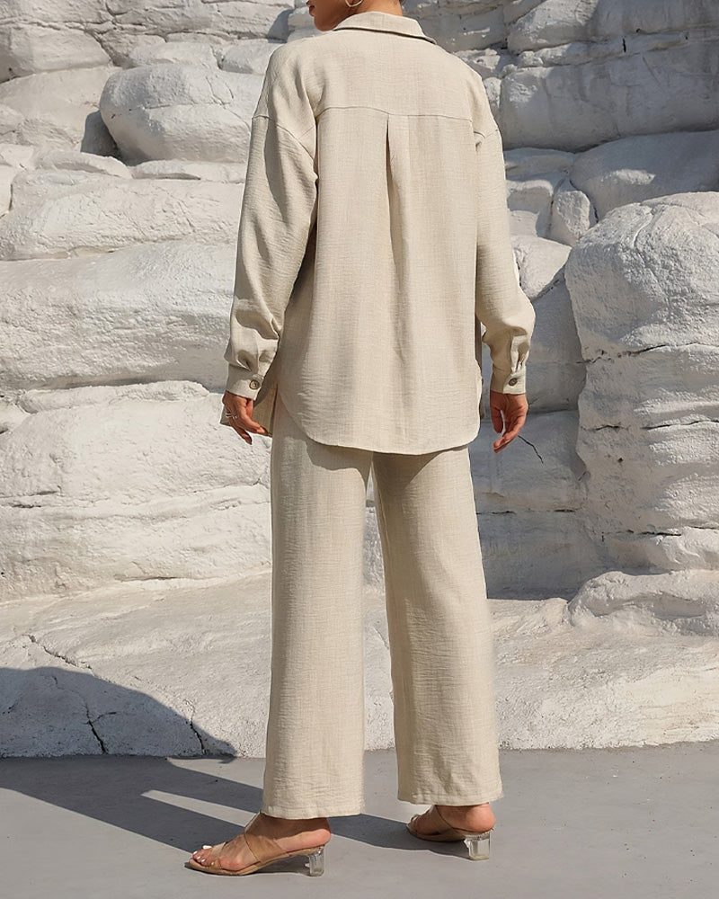 Long Sleeve Casual Solid Set