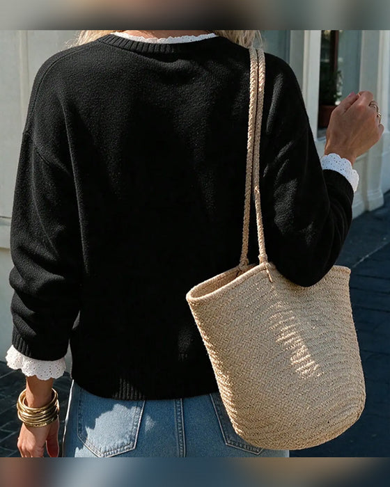 Solid-Color Crew-Neck Long-Sleeve Pullover