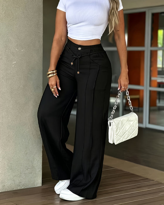 Center Crease High Waist Tie Pants