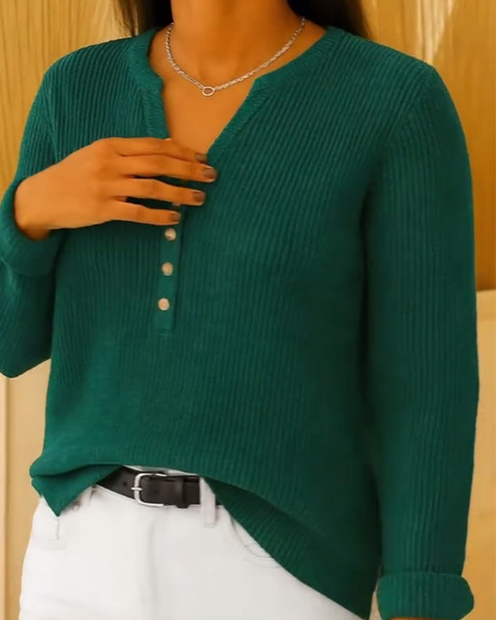Elegant V-Neck Button Pullover