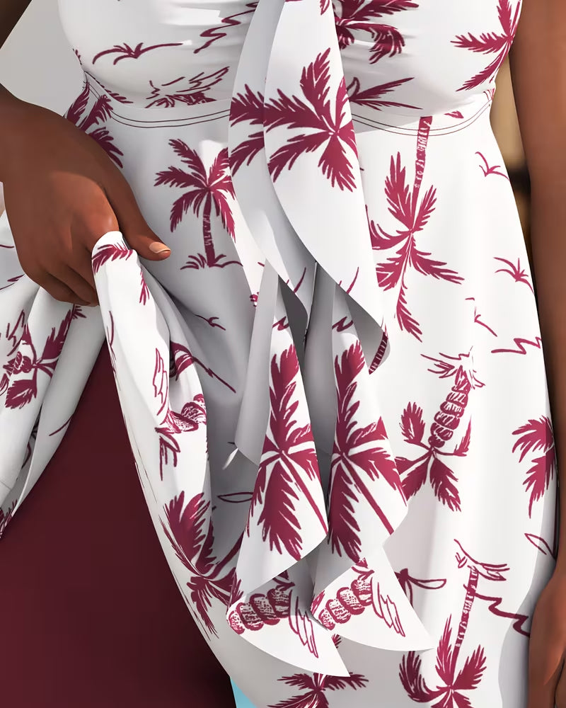 Palm Tree Print Swim Skirt Tankini