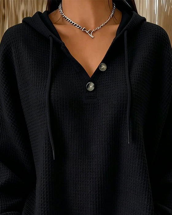 Casual Solid Color Drawstring Sweatshirt