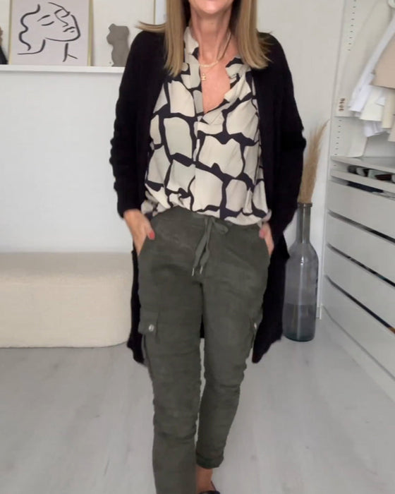 Trendy V Neck Printed Blouse