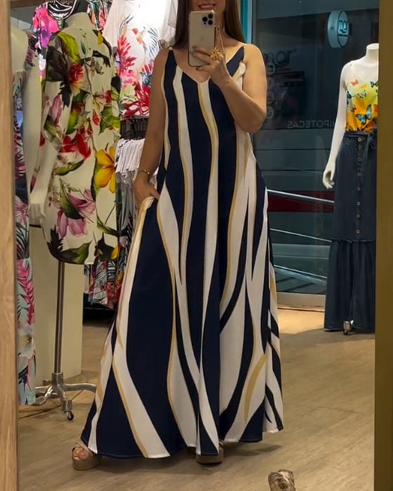 Pocket striped suspender dress