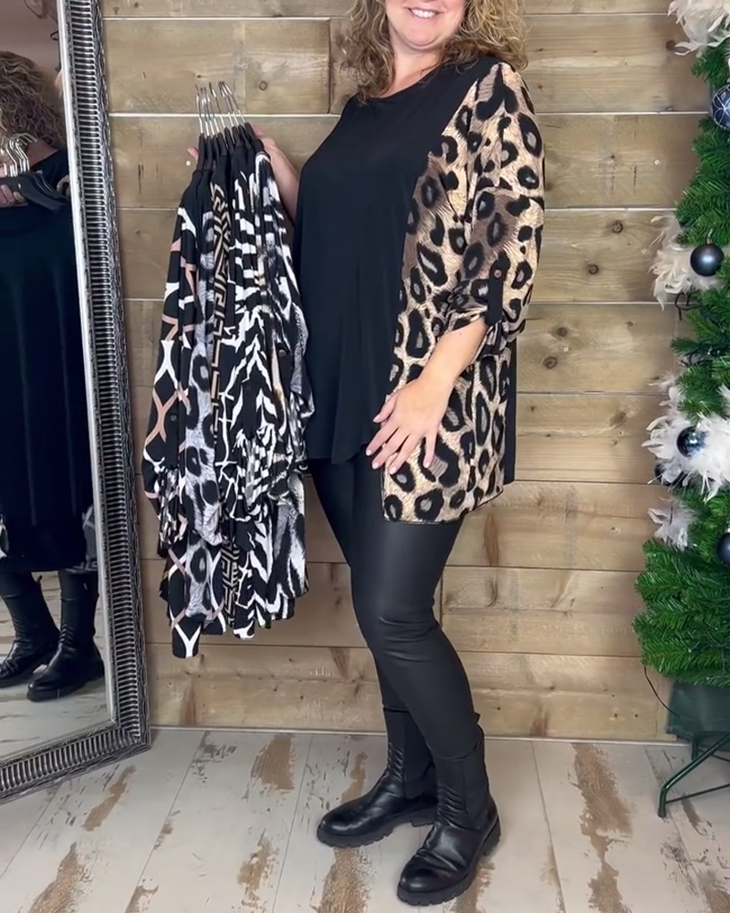 Leopard print crew neck casual top