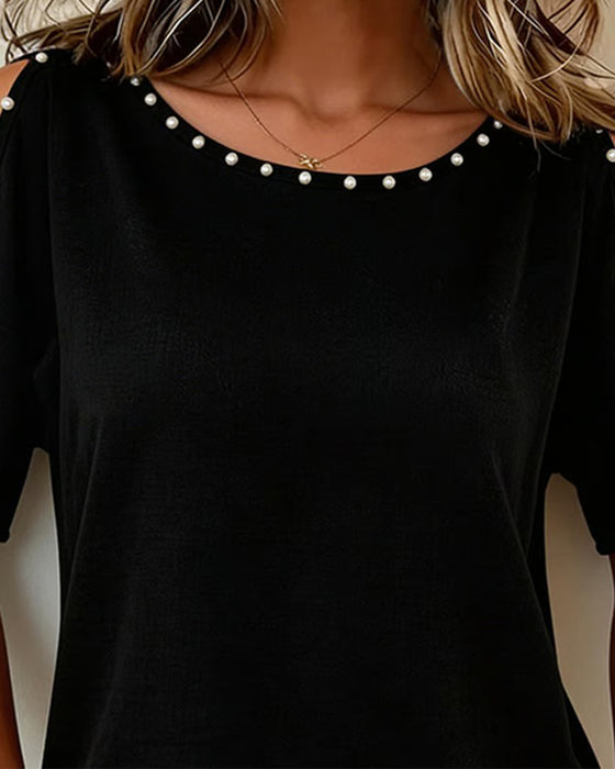 Off-Shoulder Short Sleeve Crew Neck Blouse