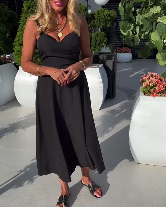 Strappy V-Neck Ruched High Waist Dress
