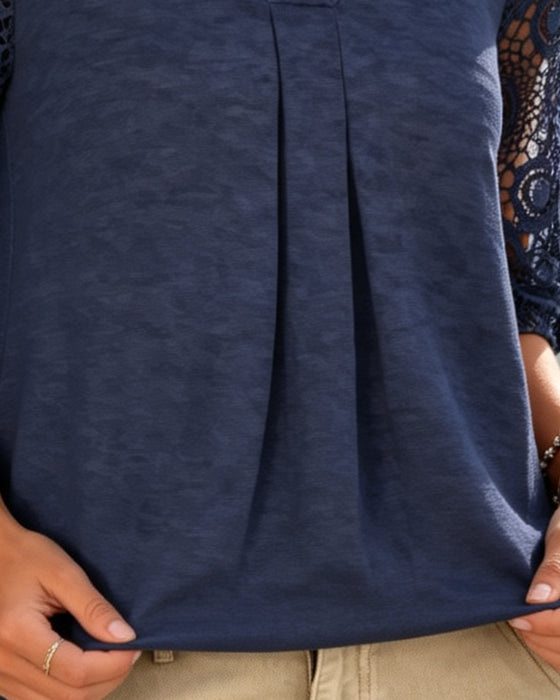 Lace Patchwork V-Neck Blouse