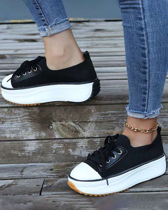 Casual thick-soled breathable lace-up sneakers