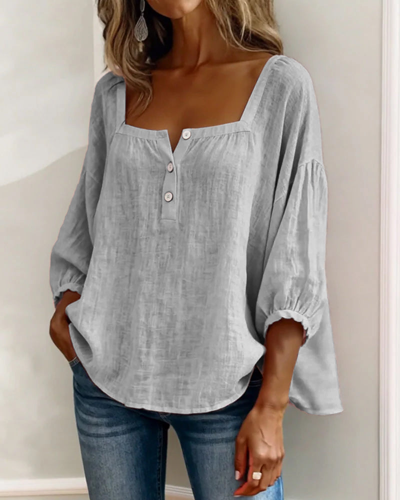 Simple Square Neck Long Sleeve Blouse