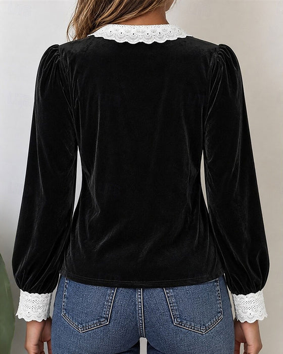 V-Neck Bow Patchwork Top