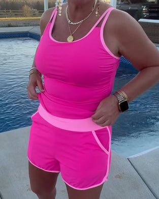 Color Contrast Piping Tankini