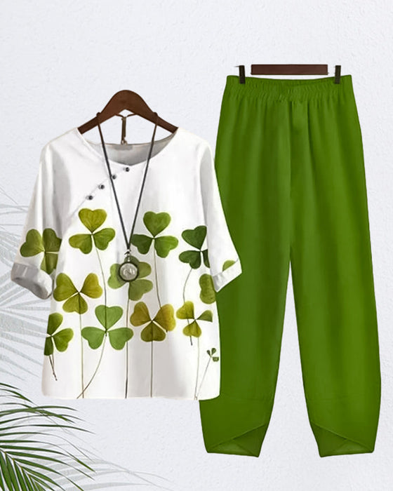 Clover print casual two-piece set
