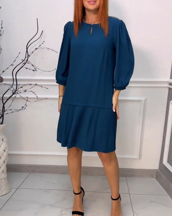 Patchwork pleated solid color dress