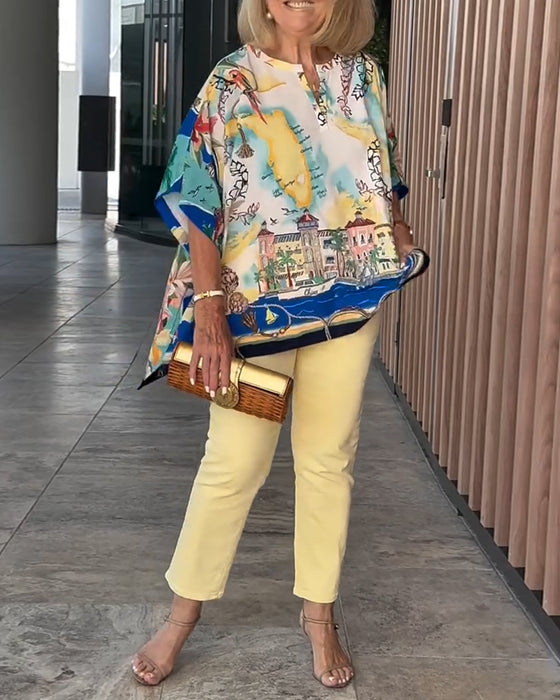 Batwing Sleeve Print Blouse